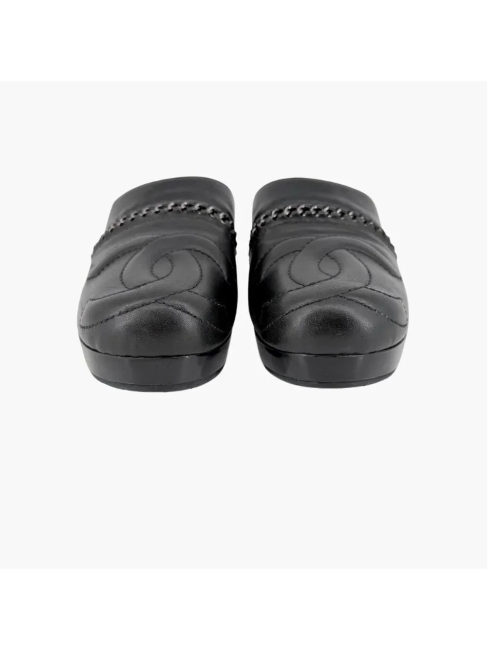 Chanel Black Leather CC Chain Mule Slip On Clogs Flats Size 36 US 5–5.5 Women's